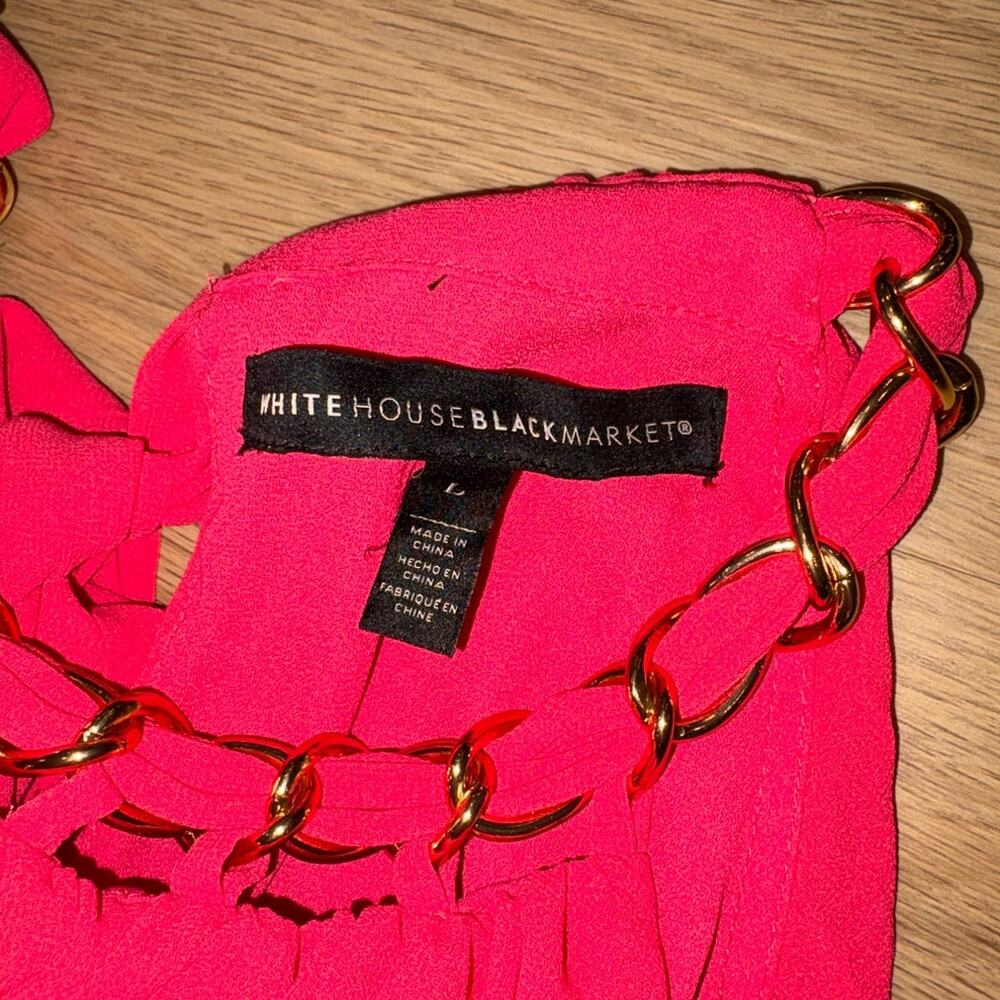 White House Black market hot pink pleated dress gold chain details womens size L - Picture 3 of 6